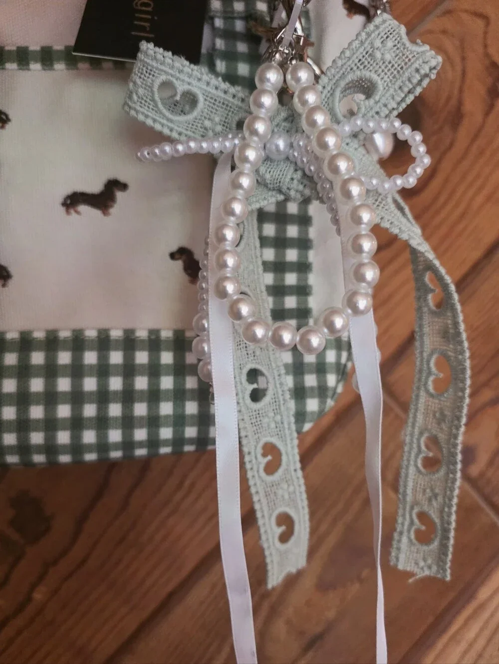 Madden Girl Dachshund Gingham Small Tote Bag w/ Coin Pouch/Dog Charm/ Scarf NWT